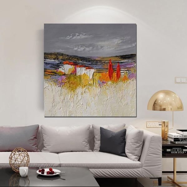 Large Landscape Painting for Bedroom, Abstract Landscape Painting, Heavy Texture Painting, Living Room Wall Art Ideas, Palette Knife Artwork-LargePaintingArt.com