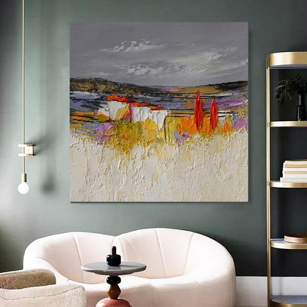 Large Landscape Painting for Bedroom, Abstract Landscape Painting, Heavy Texture Painting, Living Room Wall Art Ideas, Palette Knife Artwork-LargePaintingArt.com