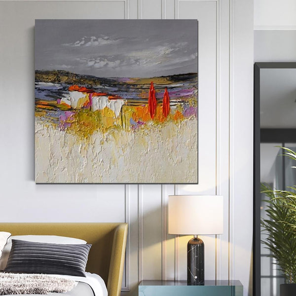 Large Landscape Painting for Bedroom, Abstract Landscape Painting, Heavy Texture Painting, Living Room Wall Art Ideas, Palette Knife Artwork-LargePaintingArt.com