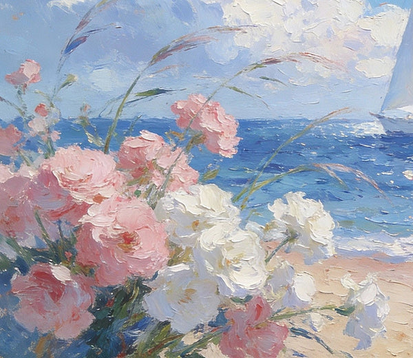 Landscape Oil Paintings, A Sun-Drenched Shore, Small Oil Paintings on Canvas, Palette Knife Artwork, Hand Painted Wall Art, Original Canvas Paintings-LargePaintingArt.com