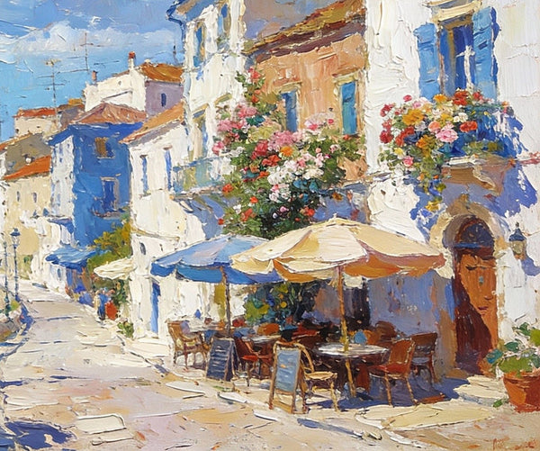 Serene Town by the Sea, A Colorful Coastal Landscape, Hand Painted Canvas Art, On Canvas Small Paintings, Small Landscape Paintings, Landscape Wall Art Paintings, Original Oil Paintings-LargePaintingArt.com
