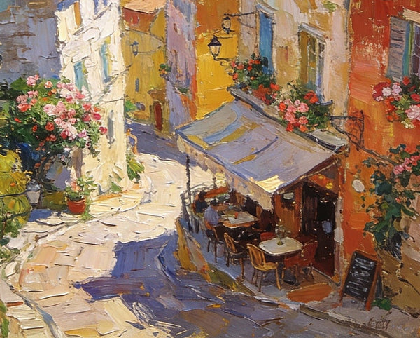 Impasto Wall Art Paintings, A Leisurely Town by the Mediterranean, Landscape Oil Paintings, Original Small Paintings on Canvas, Heavy Texture Oil Paintings, On Canvas Small Paintings-LargePaintingArt.com