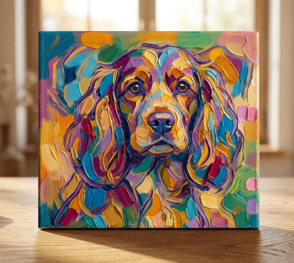 Cocker Spaniel Dog Portrait, Colorful Abstract Pet Portrait Painting, Hand Painted Canvas Art, Impasto Artwork, Small Art on Canvas, Original Acrylic Paintings, Heavy Texture Painting-LargePaintingArt.com