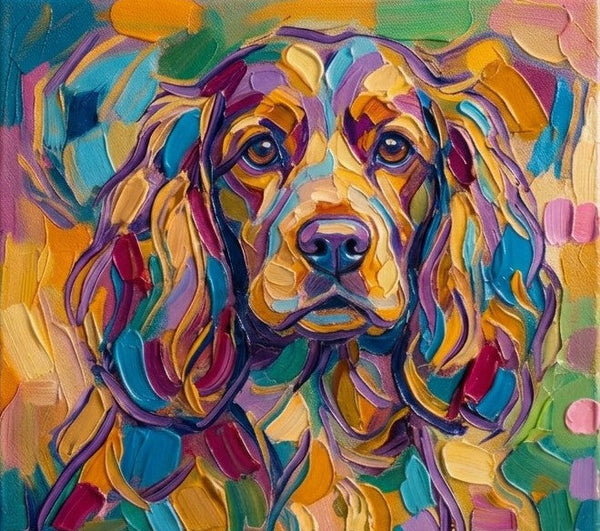 Cocker Spaniel Dog Portrait, Colorful Abstract Pet Portrait Painting, Hand Painted Canvas Art, Impasto Artwork, Small Art on Canvas, Original Acrylic Paintings, Heavy Texture Painting-LargePaintingArt.com