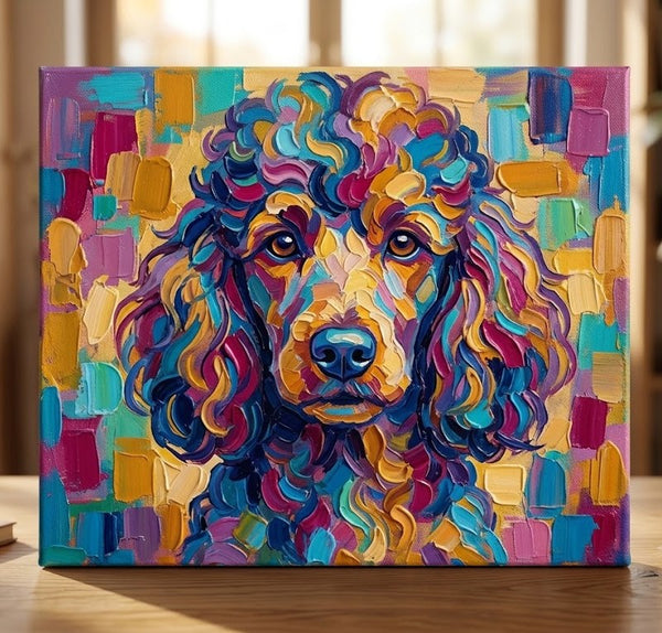 Colorful Abstract Pet Portrait Painting, Poodle Dog Portrait, Hand Painted Canvas Art, Impasto Artwork, Small Art on Canvas, Original Acrylic Paintings, Heavy Texture Painting-LargePaintingArt.com