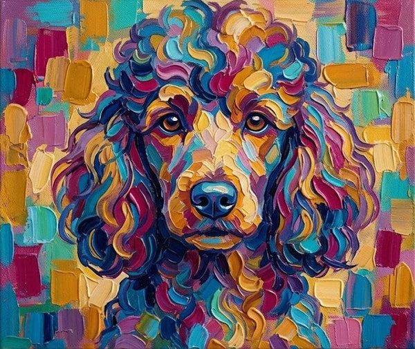 Colorful Abstract Pet Portrait Painting, Poodle Dog Portrait, Hand Painted Canvas Art, Impasto Artwork, Small Art on Canvas, Original Acrylic Paintings, Heavy Texture Painting-LargePaintingArt.com