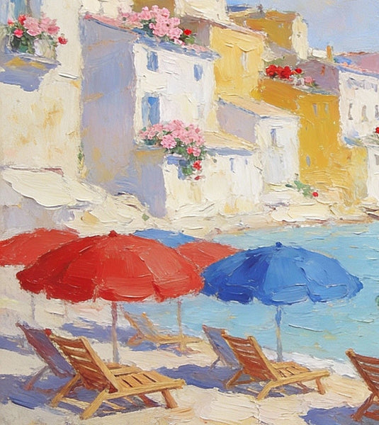 Original Oil Paintings, An Exclusive Summer by the Mediterranean, Palette Knife Artwork, Landscape Canvas Paintings, Small Oil Paintings on Canvas, Hand Painted Canvas Art-LargePaintingArt.com