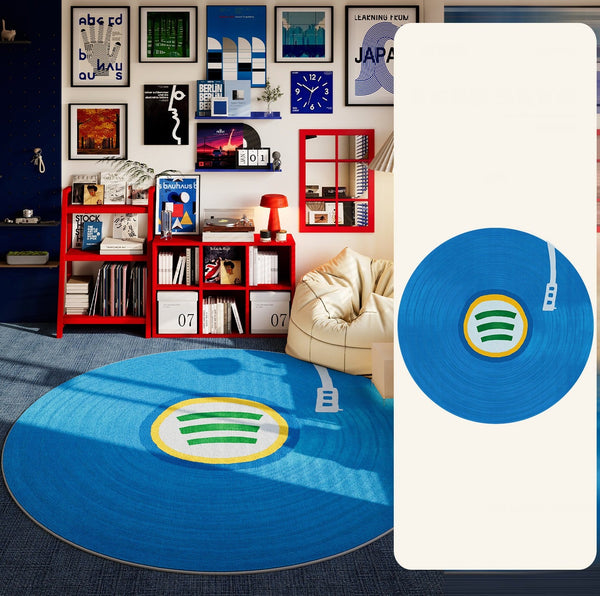 Modern Floor Rugs Next to Bed, Blue Circular Modern Rugs for Dining Room, Geometric Round Rugs for Small House, Contemporary Floor Carpets for Apartment
