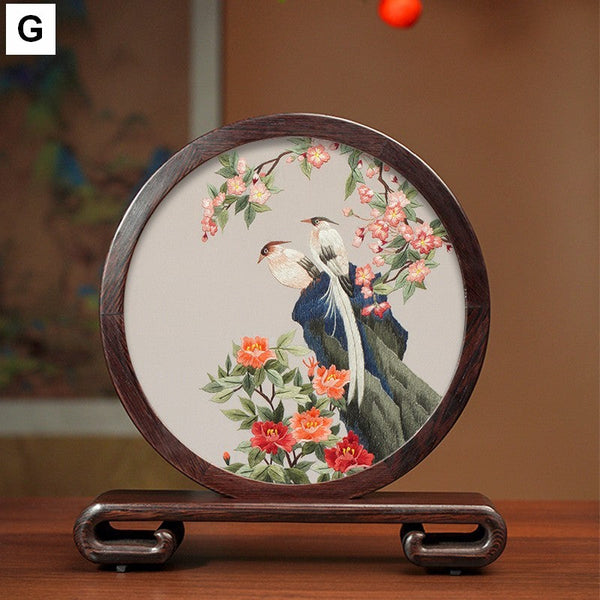 Creative Birthday Gift, Flower and Birds Embroidery Ornaments, Traditional Chinese Suzhou Silk Embroidered Ornament, Premium Souvenir, Exclusive Business Presents-LargePaintingArt.com