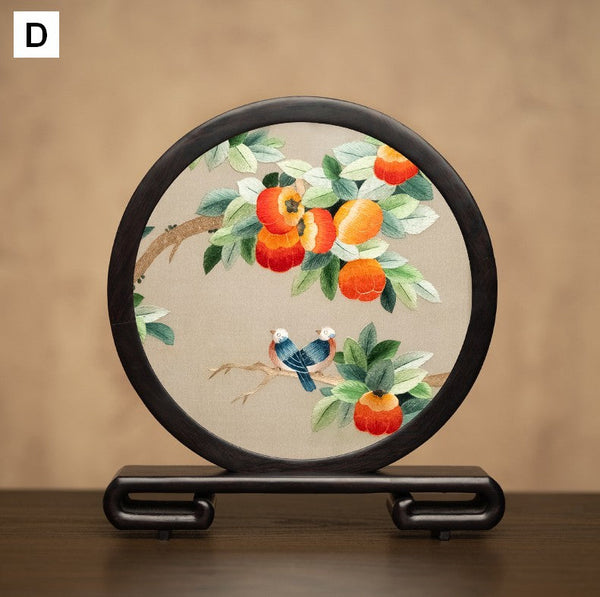 Exclusive Business Present, Flower and Bird Embroidered Decor, Unique Birthday Gift, Traditional Chinese Suzhou Embroidery Ornament, Premium Souvenir-LargePaintingArt.com