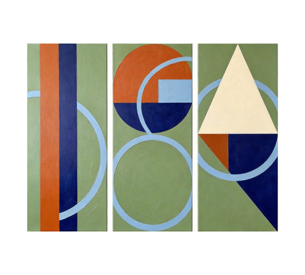 Oversized Group Paintings, Geometric Abstract Paintings, Multi Panel Canvas Art, Modern Paintings for Mid Century Living Room-LargePaintingArt.com