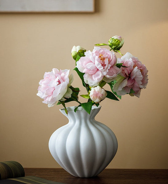 Handmade Water Holding Flower Vases, Modern Black Flower Vase Centerpiece on Table, Porcelain Flower Vases, Ceramic Bouquet Vases-LargePaintingArt.com