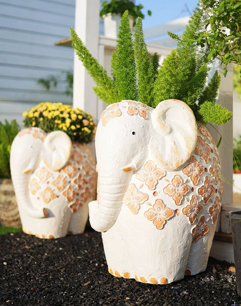 Oversized Modern Garden Flower Pot, Extra Large Elephant Garden Flowerpots, Animal Statue for Garden Ornaments, Resin Statue for Garden, Villa Outdoor Garden Flower Pots-LargePaintingArt.com