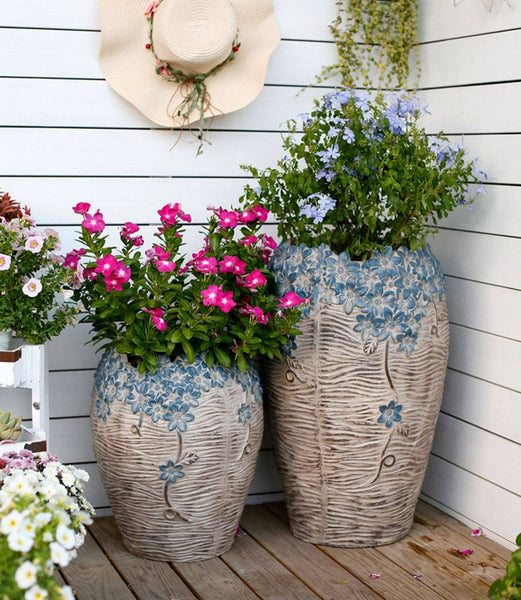 Modern Outdoor Garden Flower Pots, Extra Large Garden Flower Planters, Oversized Garden Flower Pot, Garden Ornaments, Large Resin Gardern Flower Planter-LargePaintingArt.com