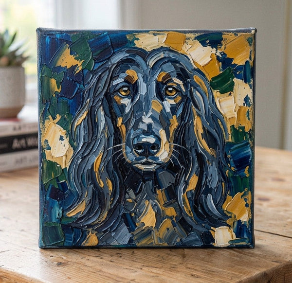 Hand Painted Canvas Art, Abstract Pet Portrait Painting, Impasto Artwork, Afghan Hound Dog Portrait, Heavy Texture Painting, Small Acrylic Paintings, Original Small Paintings-LargePaintingArt.com