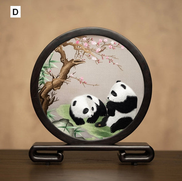 Unique Birthday Gift, Exclusive Business Present Panda Embroidered Decor, Traditional Chinese Suzhou Embroidery Ornament, Premium Souvenir-LargePaintingArt.com
