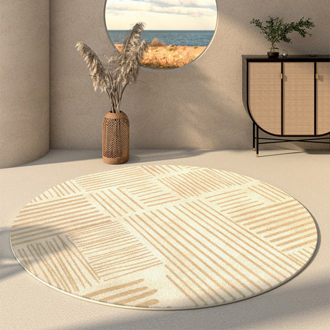 Abstract Modern Area Rugs, Round Area Rugs under Coffee Table, Circular Contemporary Modern Rugs for Dining Room, Unique Bedroom Floor Carpets-LargePaintingArt.com