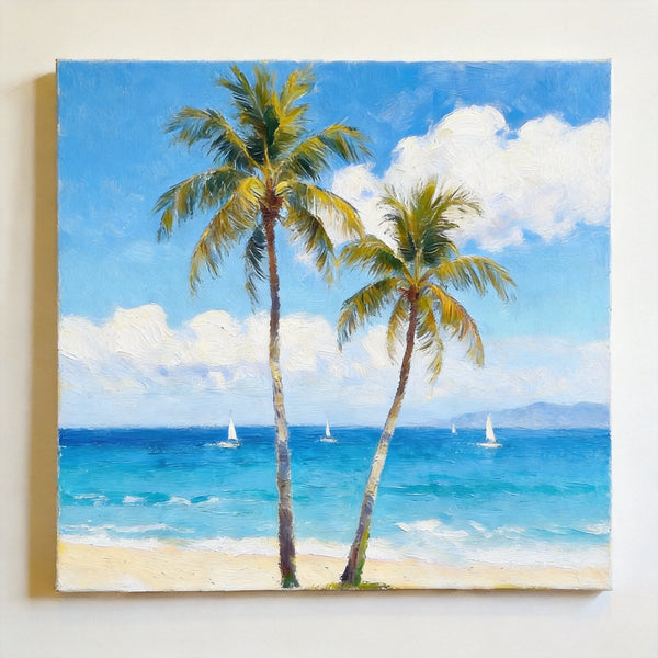 Impressions of a Sunny Seaside Day, Hand Painted Canvas Art, Original Seascape Paintings, Original Oil Paintings, Buy Small Artwork Online, Small Canvas Wall Art Paintings-LargePaintingArt.com