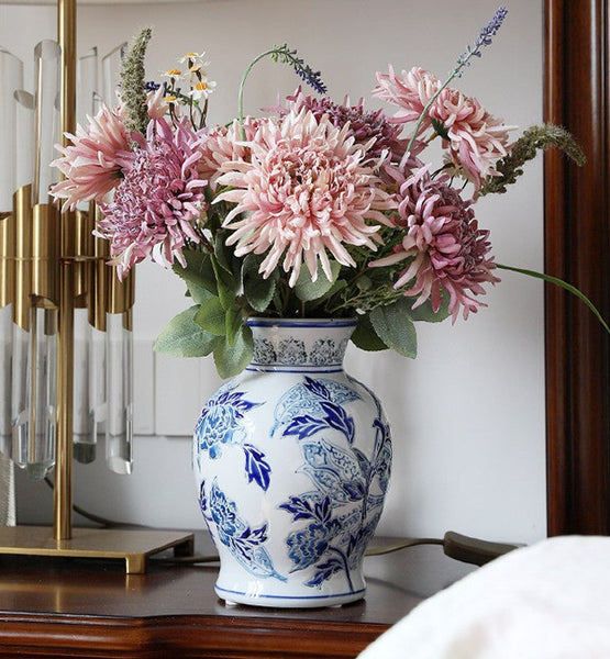 Porcelain Flower Vases, Centerpiece Ceramic Bouquet Vases, Handmade Flower Vase, Vintage Flower Vases on Dining Table-LargePaintingArt.com