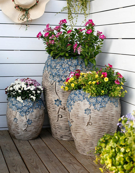 Extra Large Garden Flower Planters, Oversized Garden Flower Pot, Garden Ornaments, Large Resin Gardern Flower Planter, Modern Outdoor Garden Flower Pots-LargePaintingArt.com