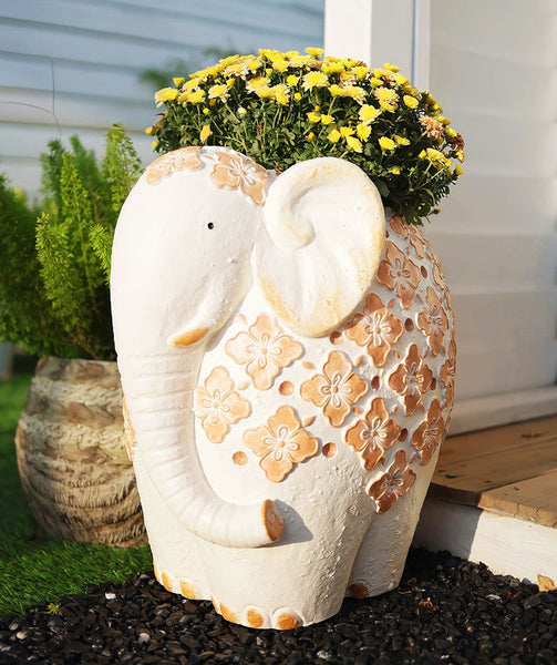 Oversized Modern Garden Flower Pot, Extra Large Elephant Garden Flowerpots, Animal Statue for Garden Ornaments, Resin Statue for Garden, Villa Outdoor Garden Flower Pots-LargePaintingArt.com