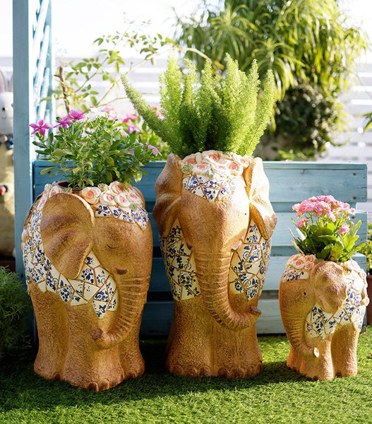 Modern Outdoor Garden Flower Pots, Oversized Garden Flower Pot, Extra Large Elephant Garden Flowerpots, Animal Statue for Garden Ornaments, Large Resin Statue for Garden-LargePaintingArt.com