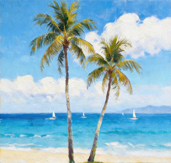Impressions of a Sunny Seaside Day, Hand Painted Canvas Art, Original Seascape Paintings, Original Oil Paintings, Buy Small Artwork Online, Small Canvas Wall Art Paintings-LargePaintingArt.com