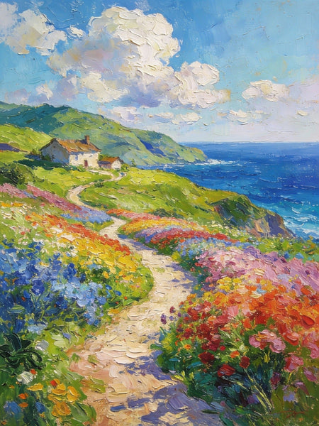 Serene Floral Path, A Luminous Landscape, Original Artwork Small Paintings, Hand Painted Canvas Art, Heavy Texture Wall Art Paintings, On Canvas Small Paintings-LargePaintingArt.com