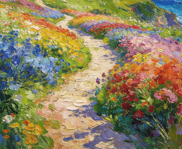 Serene Floral Path, A Luminous Landscape, Original Artwork Small Paintings, Hand Painted Canvas Art, Heavy Texture Wall Art Paintings, On Canvas Small Paintings-LargePaintingArt.com