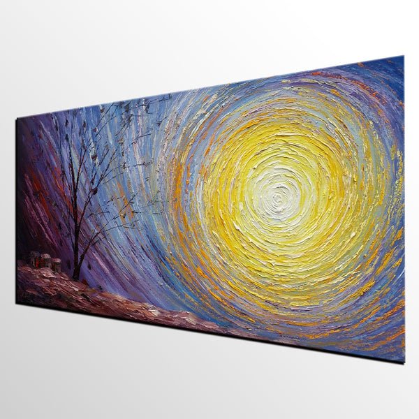 Tree Landscape Painting, Large Canvas Wall Art, Custom Modern Artwork, Heavy Texture Painting, Oil Painting-LargePaintingArt.com