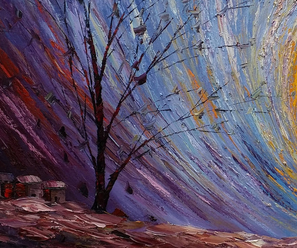 Tree Landscape Painting, Large Canvas Wall Art, Custom Modern Artwork, Heavy Texture Painting, Oil Painting