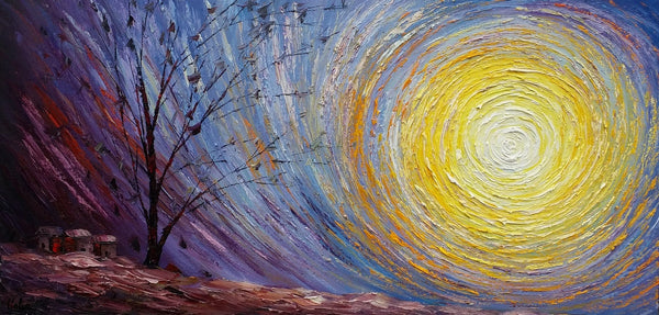 Tree Landscape Painting, Large Canvas Wall Art, Custom Modern Artwork, Heavy Texture Painting, Oil Painting-LargePaintingArt.com