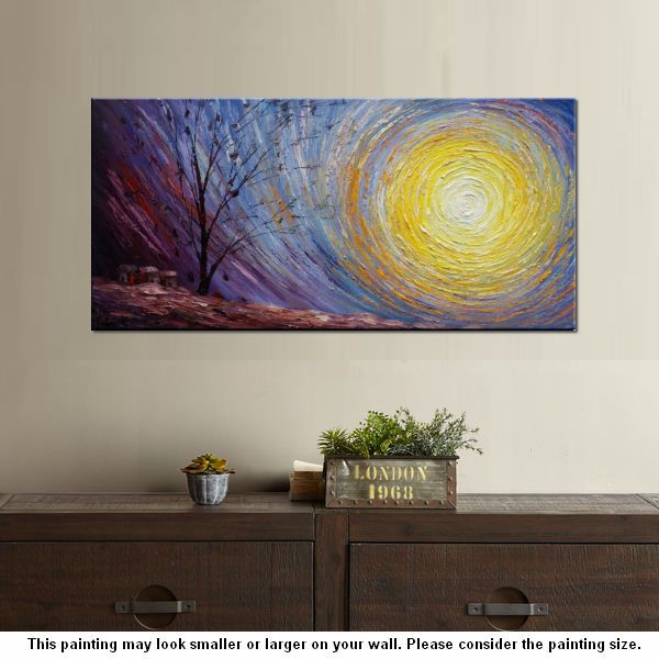 Tree Landscape Painting, Large Canvas Wall Art, Custom Modern Artwork, Heavy Texture Painting, Oil Painting-LargePaintingArt.com
