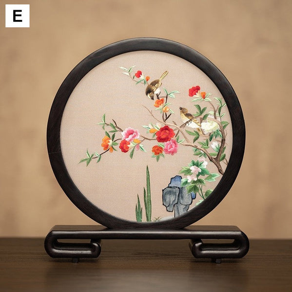 Exclusive Business Present, Flower and Bird Embroidered Decor, Unique Birthday Gift, Traditional Chinese Suzhou Embroidery Ornament, Premium Souvenir-LargePaintingArt.com