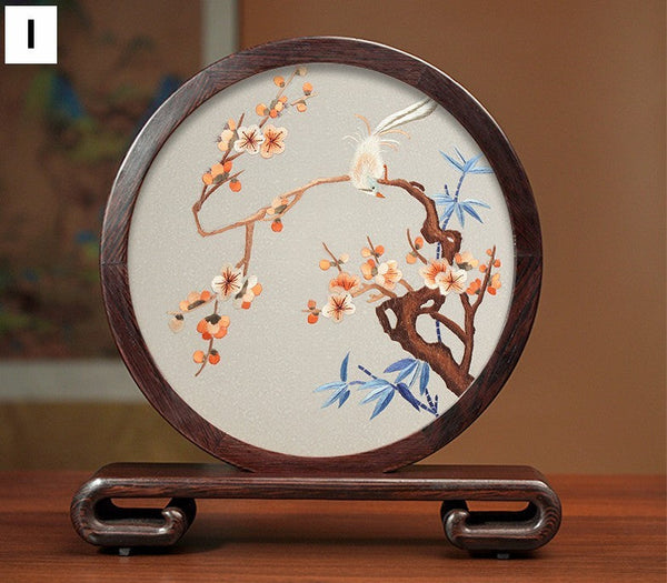 Creative Birthday Gift, Flower and Birds Embroidery Ornaments, Traditional Chinese Suzhou Silk Embroidered Ornament, Premium Souvenir, Exclusive Business Presents-LargePaintingArt.com