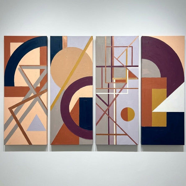 Large Contemporary Paintings, Hand Painted Canvas Art, Multi Panel Group Paintings, Original Geometric Abstract Art-LargePaintingArt.com