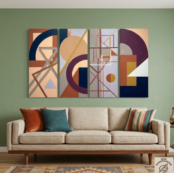 Large Contemporary Paintings, Hand Painted Canvas Art, Multi Panel Group Paintings, Original Geometric Abstract Art-LargePaintingArt.com