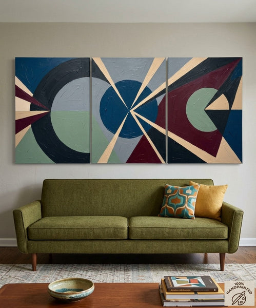 Original Abstract Art, Large Group Paintings for Living Room, Multi Panel Canvas Artwork, Geometric Modern Paintings-LargePaintingArt.com