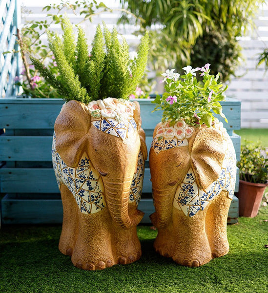 Modern Outdoor Garden Flower Pots, Oversized Garden Flower Pot, Extra Large Elephant Garden Flowerpots, Animal Statue for Garden Ornaments, Large Resin Statue for Garden-LargePaintingArt.com