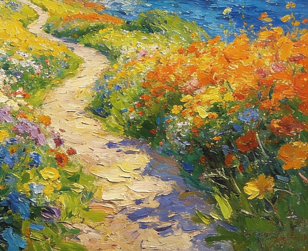 On Canvas Small Paintings, A Cottage by the Azure Sea, Hand Painted Canvas Art, Original Artwork Small Paintings on Wall, Landscape Oil Paintings-LargePaintingArt.com