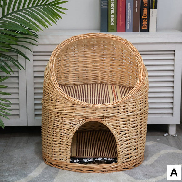 Double-Layer Cat Bed, Large Cat House Basket with Washable Cushion for Indoor Cats and Dogs-LargePaintingArt.com