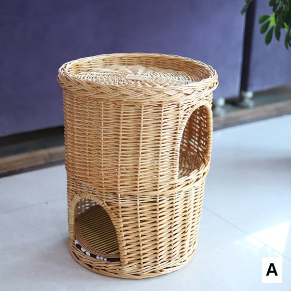 Large Cat House Basket with Washable Cushion for Indoor Cats and Dogs, Triple-Layer Cat Bed-LargePaintingArt.com