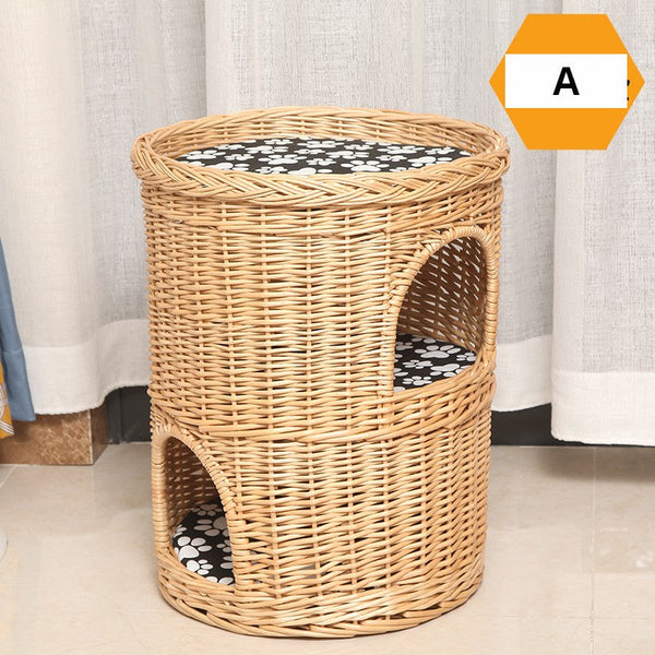 Large Cat House Basket with Washable Cushion for Indoor Cats and Dogs, Triple-Layer Cat Bed-LargePaintingArt.com