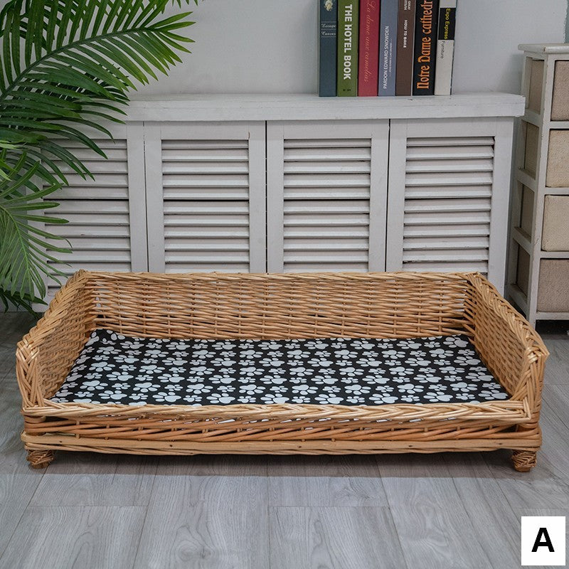 Large Hand Woven Rattan Cat Beds, Extra Large Natural Wicker Dog Bed with Washable Cushion for Indoor Cats and Dogs-LargePaintingArt.com