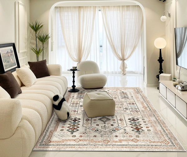 Morocco Contemporary Rugs Next to Bed, Modern Rugs for Living Room, Flower Pattern Contemporary Modern Rugs for Dining Room-LargePaintingArt.com