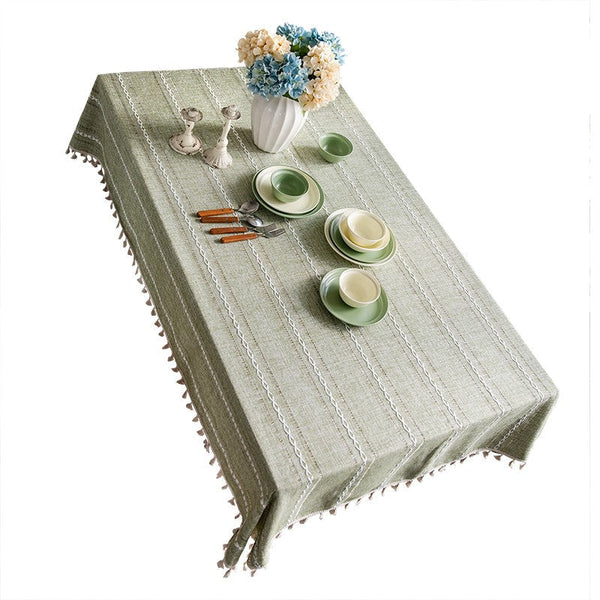 Rectangular Tablecloth for Sale, Modern Table Cloths for Dining Room, Kitchen Rectangular Table Covers, Farmhouse Green Cotton and Linen Table Cloth-LargePaintingArt.com