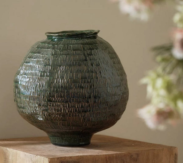 Large Contemporary Vases on Dining Table, Handmade Modern Flower Vase, Centerpiece Ceramic Bouquet Vases, Green Porcelain Vases for Modern Home Decor-LargePaintingArt.com