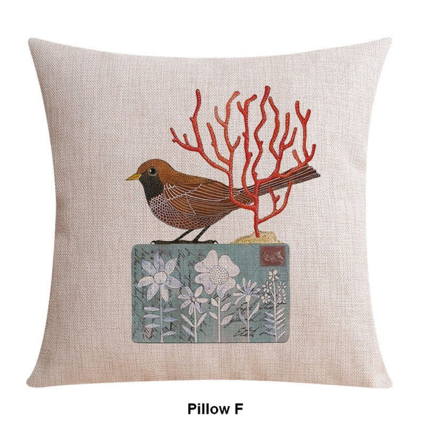 Simple Decorative Pillow Covers, Decorative Sofa Pillows for Living Room, Love Birds Throw Pillows for Couch, Singing Birds Decorative Throw Pillows-LargePaintingArt.com