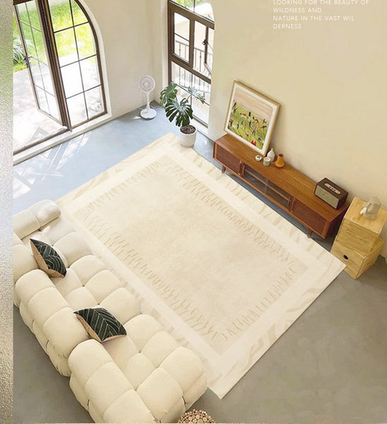 Modern Rugs for Dining Room, Cream Modern Carpets for Living Room, Soft Contemporary Rugs for Bedroom, Mid Century Modern Rugs Next to Bed-LargePaintingArt.com