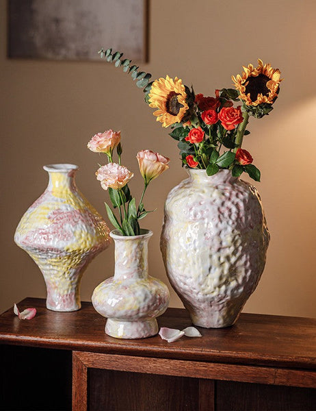 Handmade Water Holding Flower Vases, Modern Bouquet Flower Vases, Centerpiece on Dining Table, Large Flower Vase on Table, Pottery Flower Vases-LargePaintingArt.com